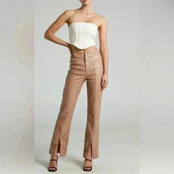 Showpo faux leather split front pants 2 - Picture 1 of 5